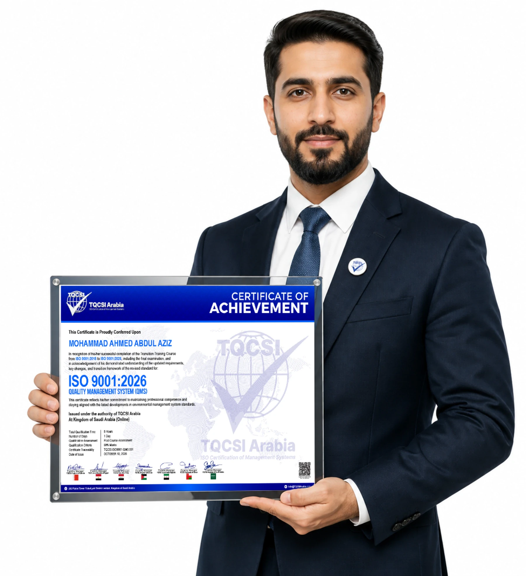 TQCSI Arabia ISO 9001:2026 Certificate of Successful Completion sample